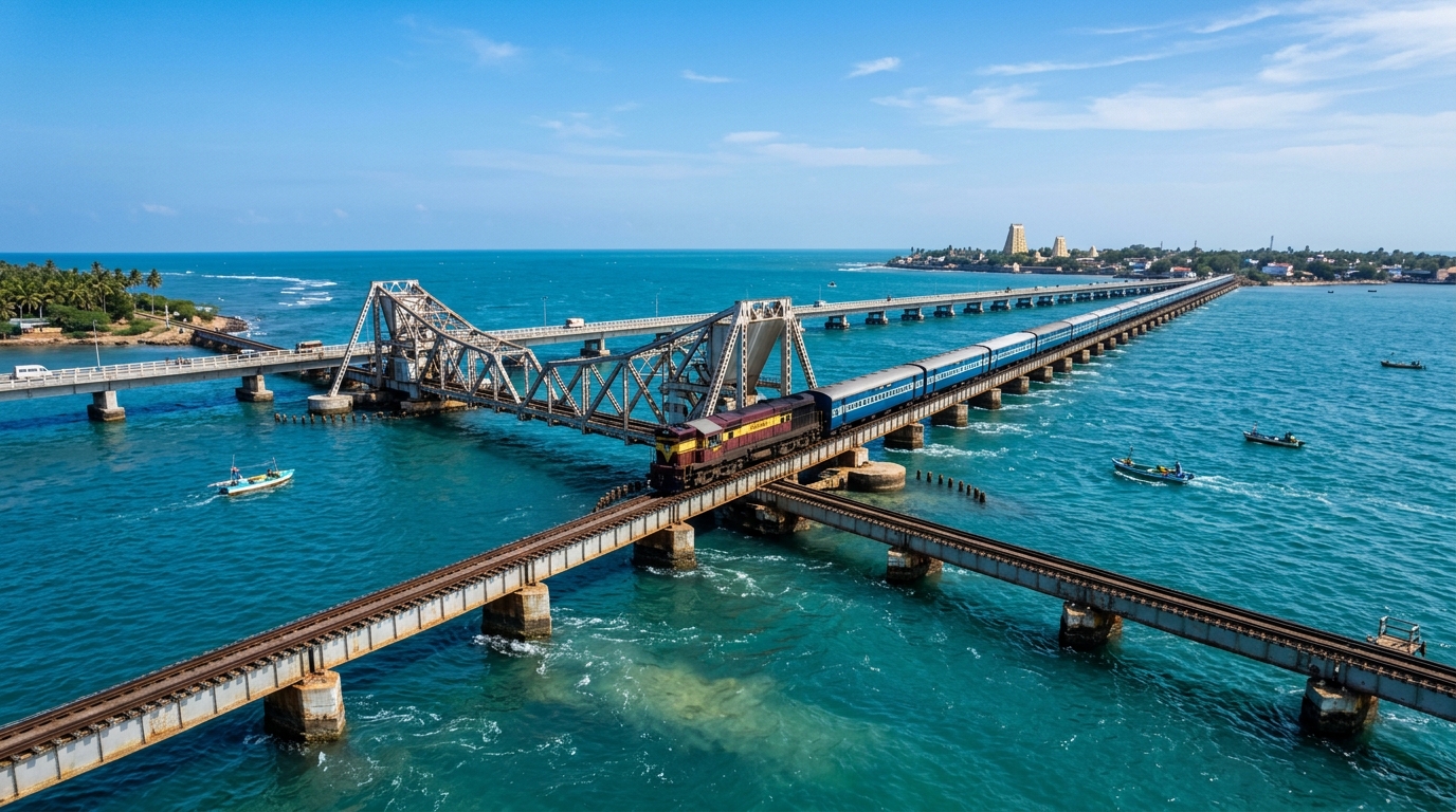 Iconic Pamban Sea Bridge Rameswaram
