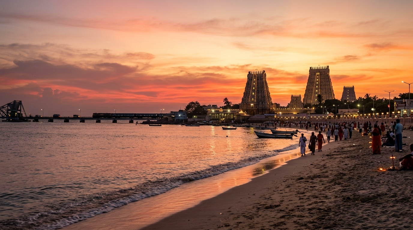 Serene Rameswaram Sunset & Coastal Temple View